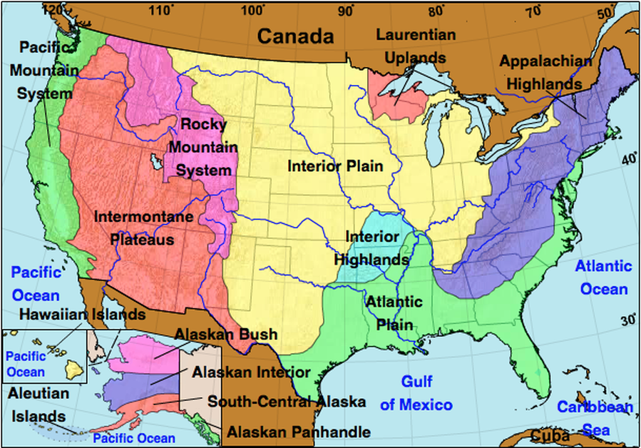Physical Regions Of The United States Map | zip code map