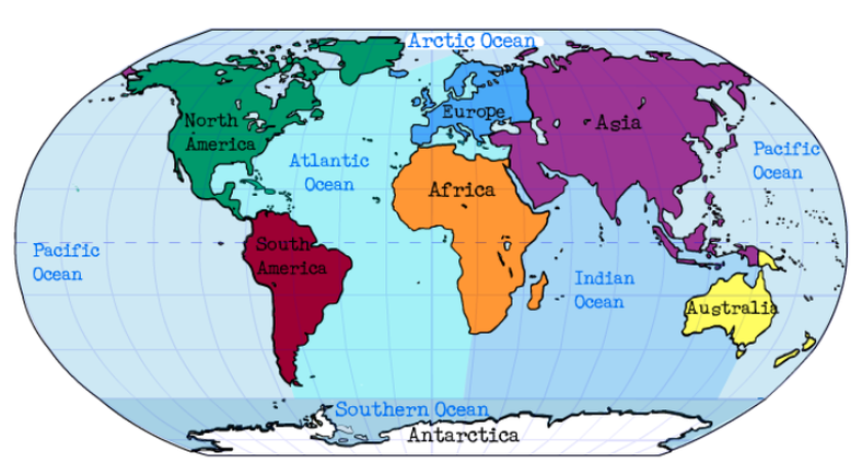 Map Of Continents Oceans And Seas - My Life
